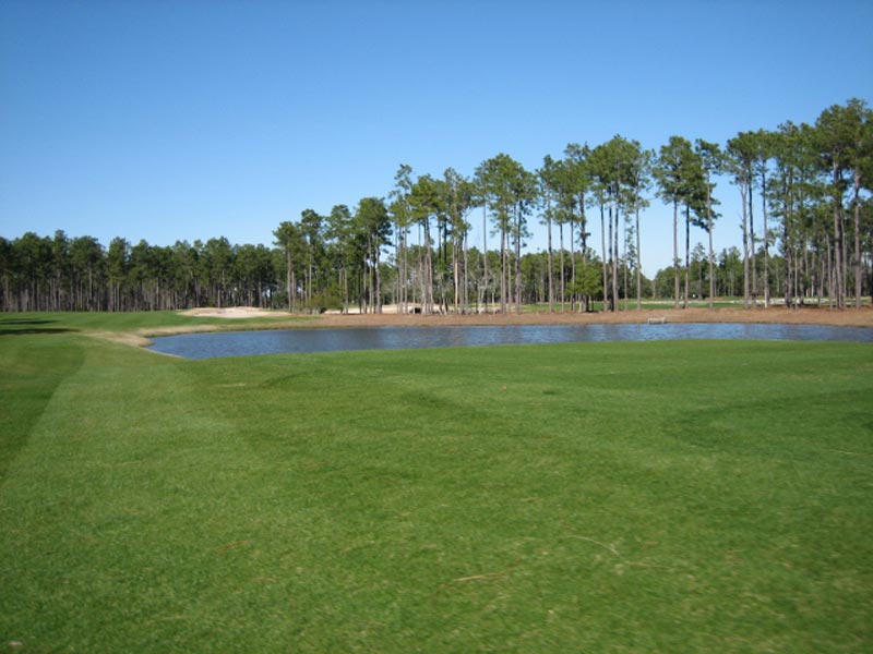 Custom home view on golf course water lot