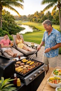 Retired federal working relaxing with family in his NC golf course home with family