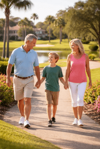 Grandparents walking with grandson